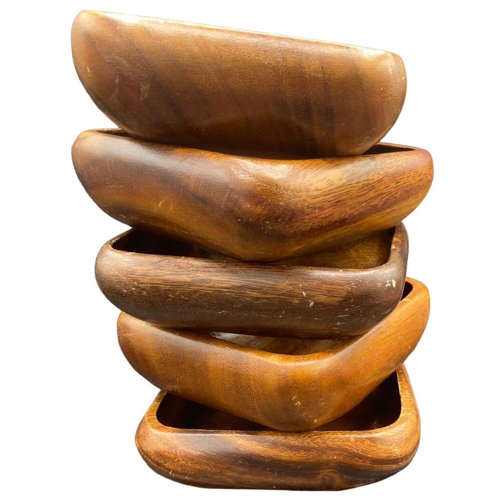 Vintage MCM Monkey Pod hand crafted Wood square Salad Bowl--Made in Philippines